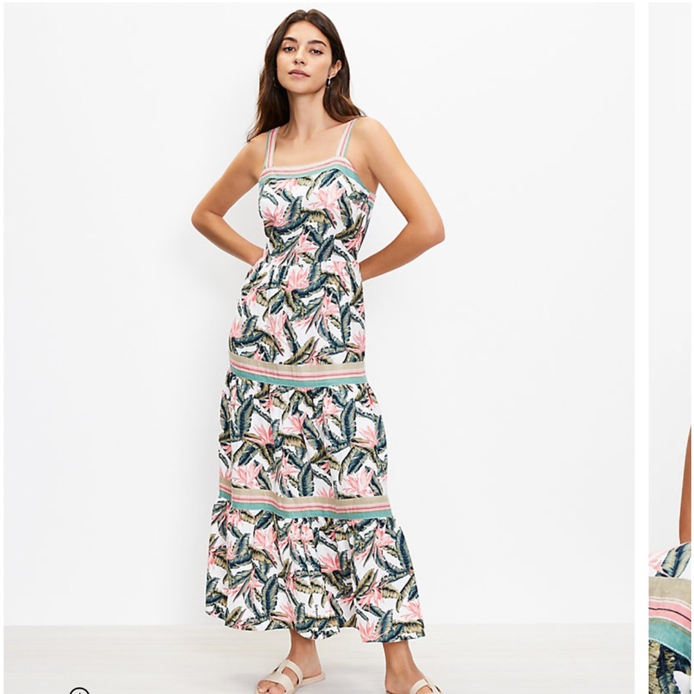 Ann Taylor loft bird of paradise leaf floral linen maxi